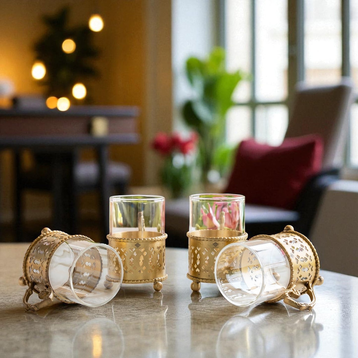 Pure Brass Tea Cup Set of 2 & 4 with Black Velvet Gift Box-170 ML