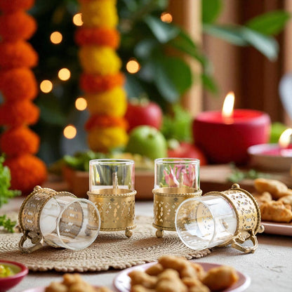 Pure Brass Tea Cup Set of 2 & 4 with Black Velvet Gift Box-170 ML