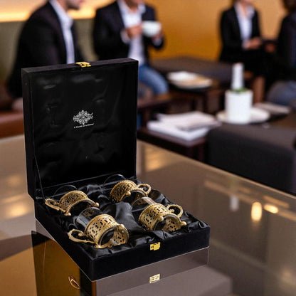Pure Brass Tea Cup Set of 2 & 4 with Black Velvet Gift Box-170 ML
