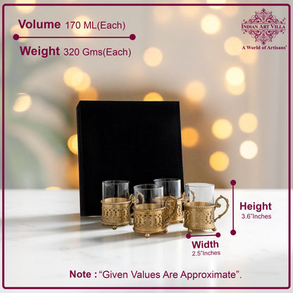 Pure Brass Tea Cup Set of 2 & 4 with Black Velvet Gift Box-170 ML