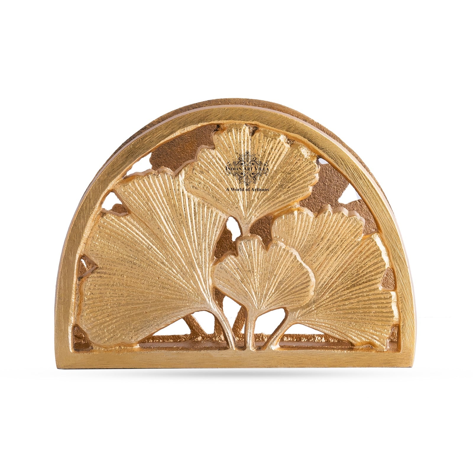 Brass Finish Embossed Flower Design Napkin Holder – Elegant Decorative Tissue Organizer for Home, Office, and Gifting