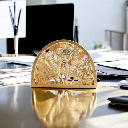 Brass Finish Embossed Flower Design Napkin Holder – Elegant Decorative Tissue Organizer for Home, Office, and Gifting