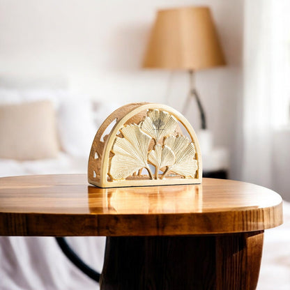 Brass Finish Embossed Flower Design Napkin Holder – Elegant Decorative Tissue Organizer for Home, Office, and Gifting