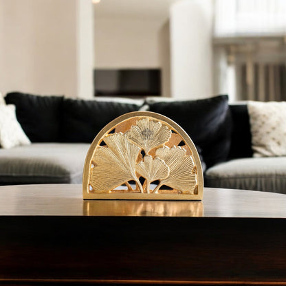 Brass Finish Embossed Flower Design Napkin Holder – Elegant Decorative Tissue Organizer for Home, Office, and Gifting