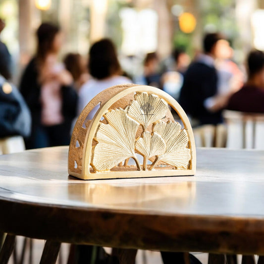 Brass Finish Embossed Flower Design Napkin Holder – Elegant Decorative Tissue Organizer for Home, Office, and Gifting