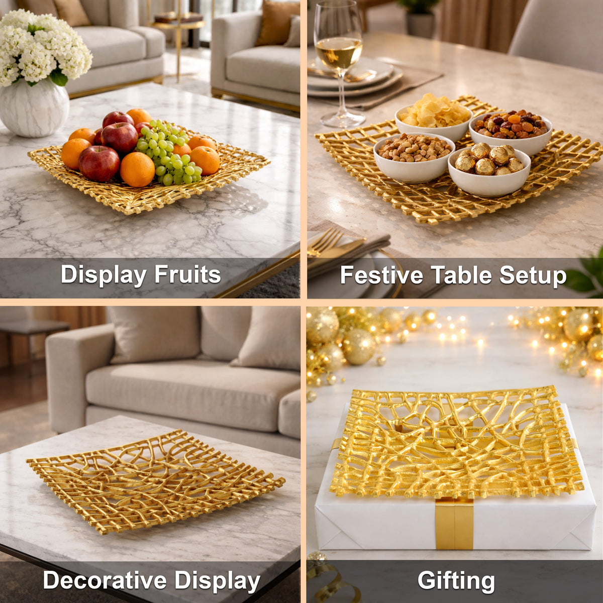 Brass Finish Decorative Aluminium Centerpiece Platter