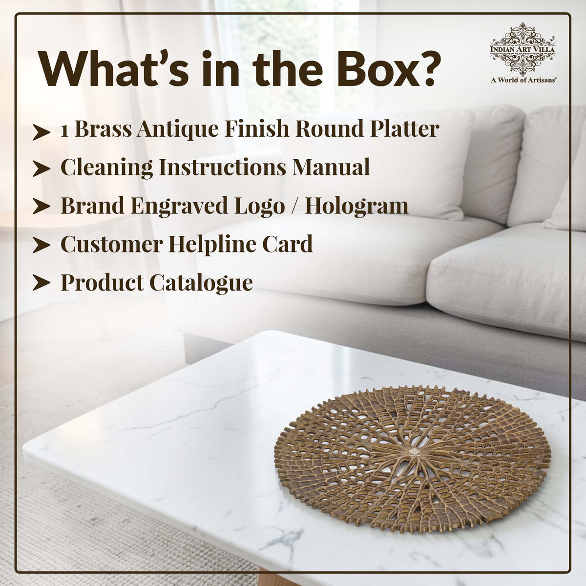 Brass Finish Round Tray 15 Inches