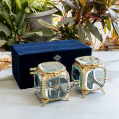 Multipupose Decorative Box with Glass and Brass with Velvet Gift Box