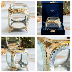 Multipupose Decorative Box with Glass and Brass with Velvet Gift Box