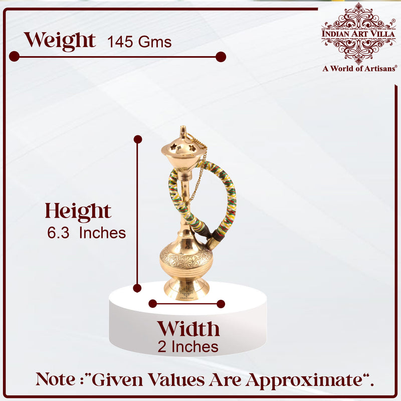 Brass Hookah With Gold Finish Handmade Embossed Design - Showpiece, Home Decor