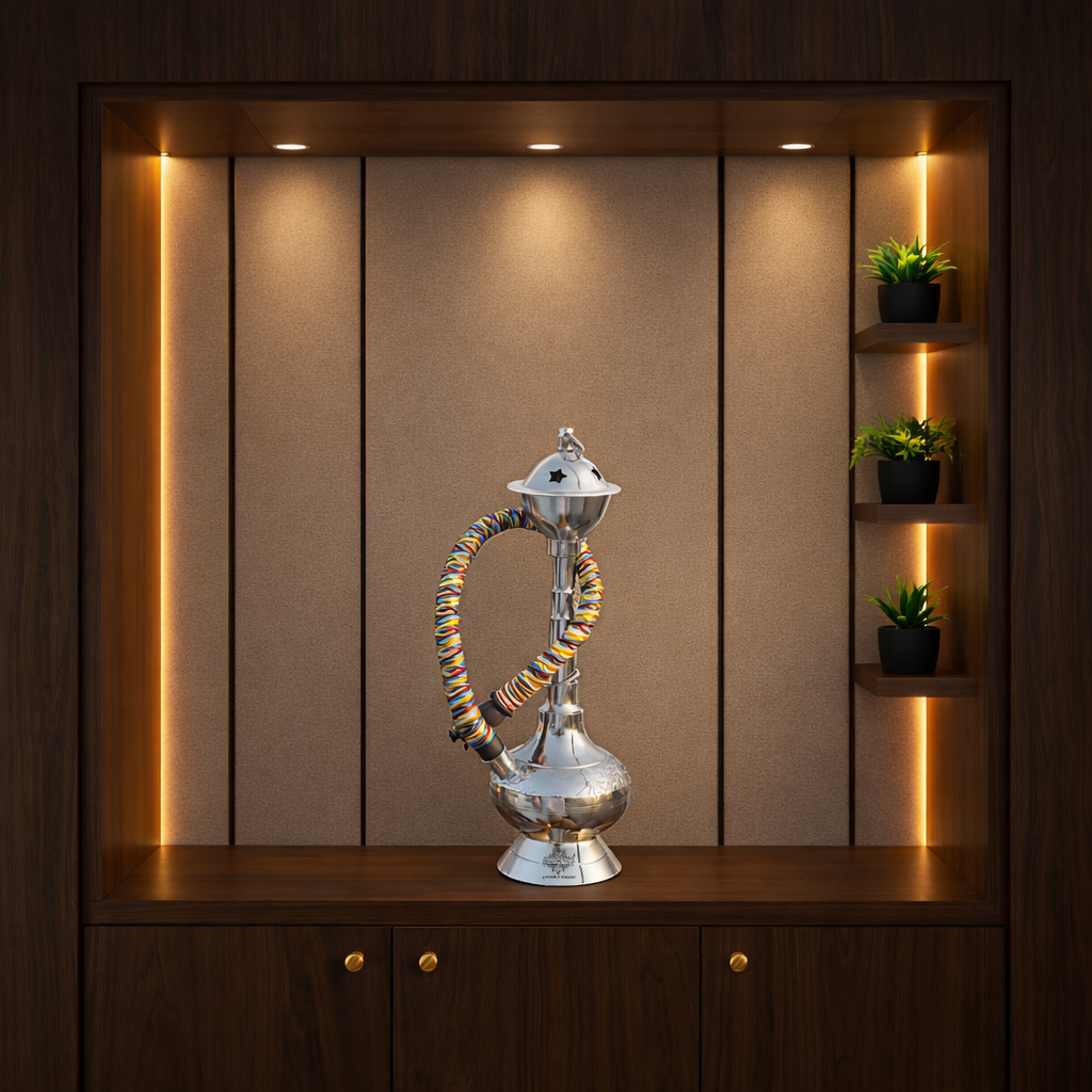 Handmade Pure Brass Chrome Finish Designer Hookah- Home Decor
