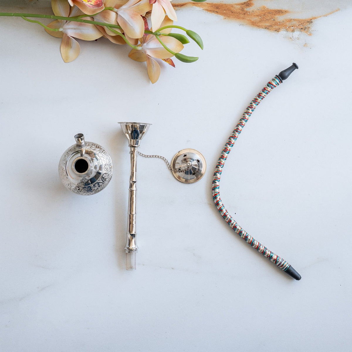 Handmade Pure Brass Chrome Finish Designer Hookah- Home Decor