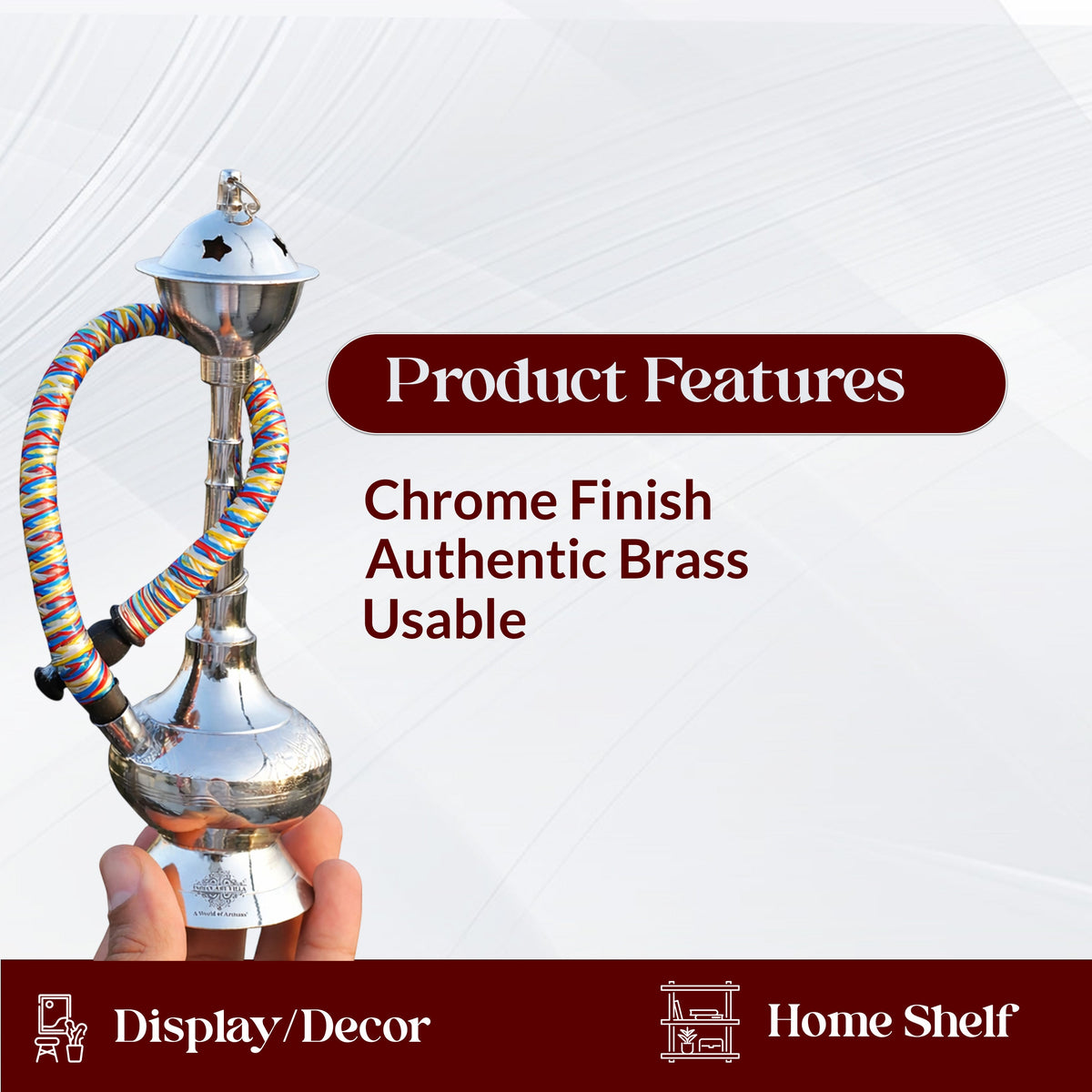 Handmade Pure Brass Chrome Finish Designer Hookah- Home Decor