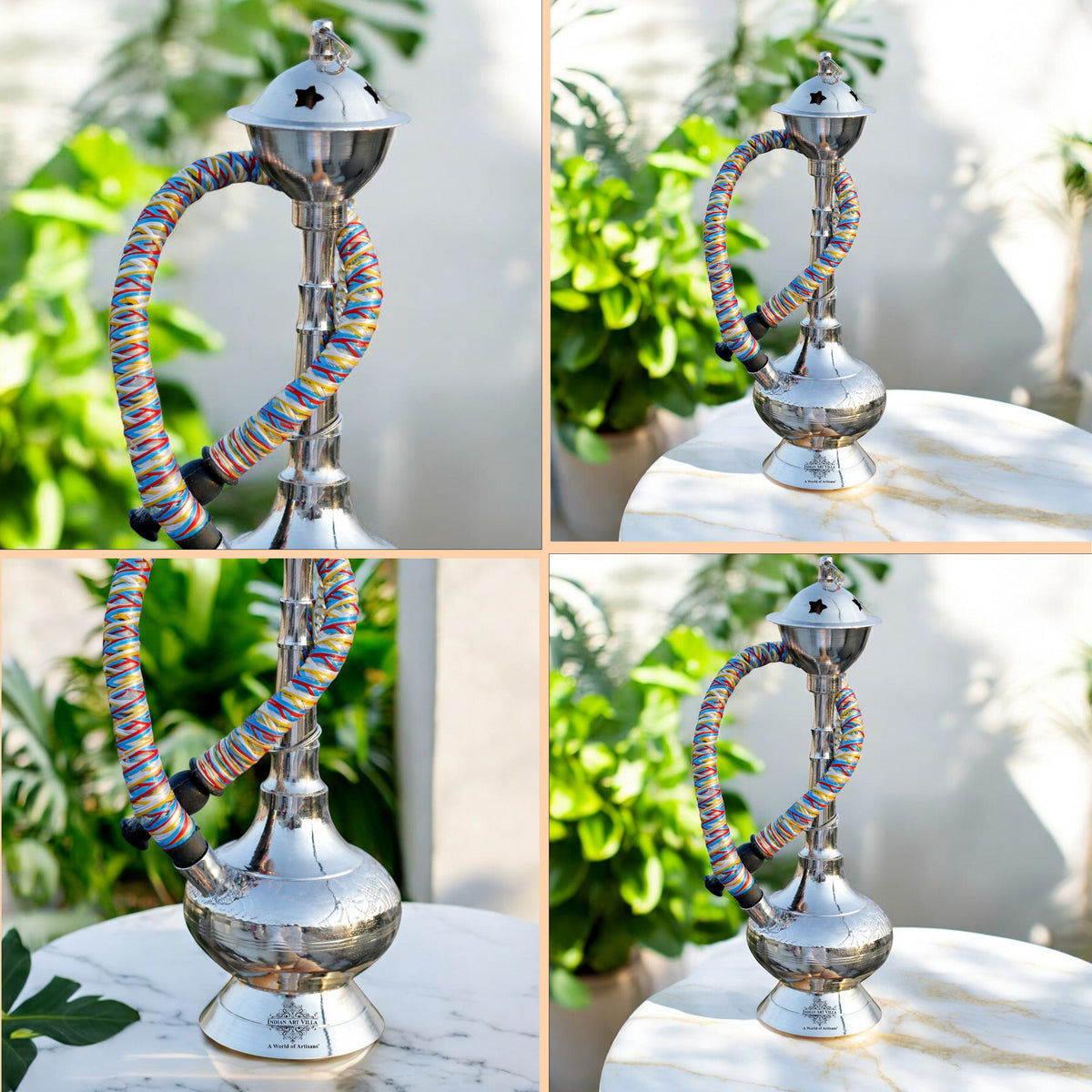 Handmade Pure Brass Chrome Finish Designer Hookah- Home Decor