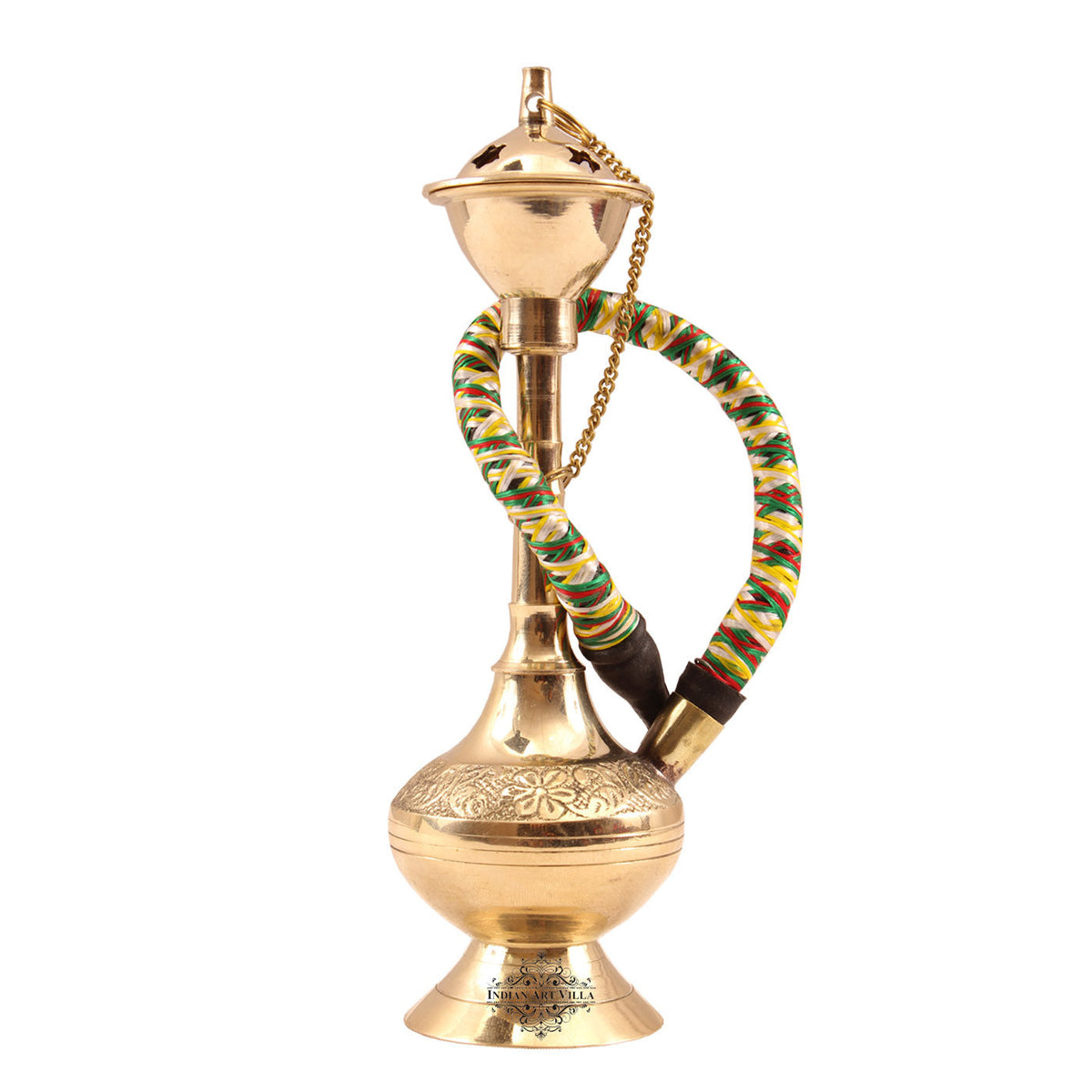 Brass Hookah With Gold Finish Handmade Embossed Design - Showpiece, Home Decor