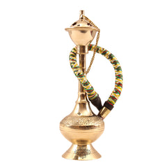 Brass Hookah With Gold Finish Handmade Embossed Design - Showpiece, Home Decor
