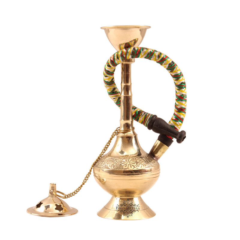 Brass Hookah With Gold Finish Handmade Embossed Design - Showpiece, Home Decor