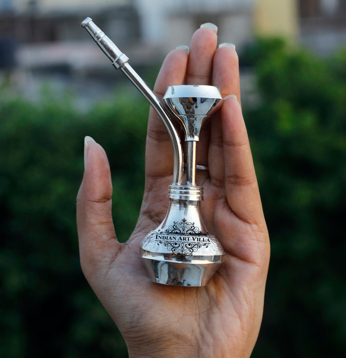 Pure Brass Chrome Finish Designer Mini Hookah Showpiece - Home Decor