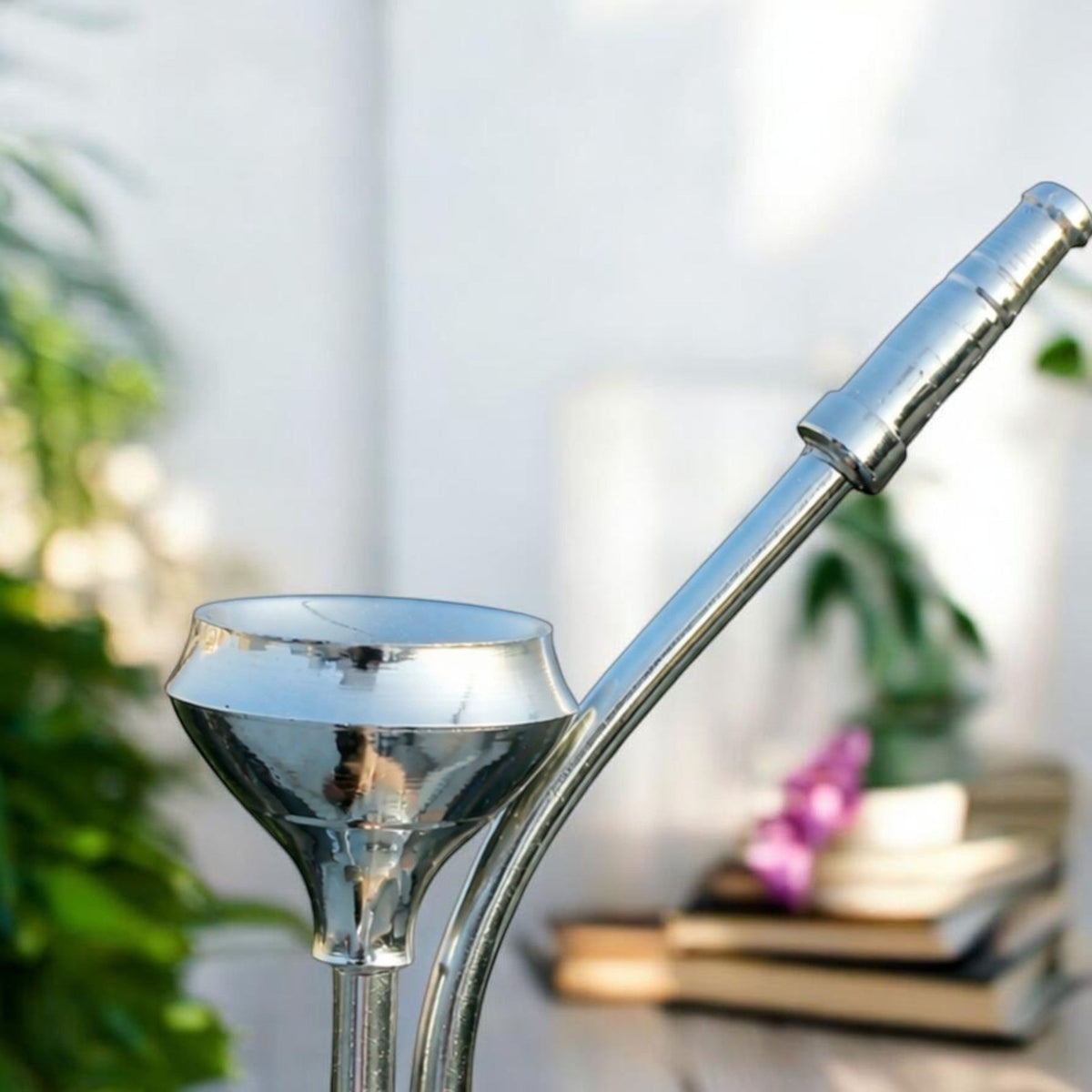 Pure Brass Chrome Finish Designer Mini Hookah Showpiece - Home Decor