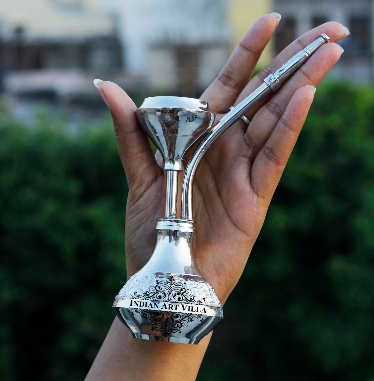 Pure Brass Chrome Finish Designer Mini Hookah Showpiece - Home Decor