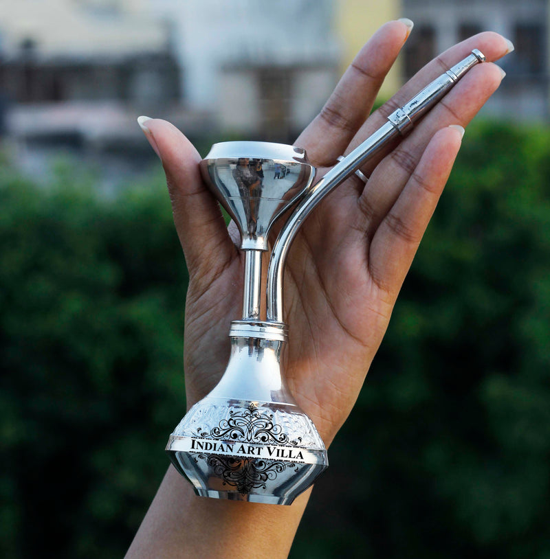 Pure Brass Chrome Finish Designer Mini Hookah Showpiece - Home Decor