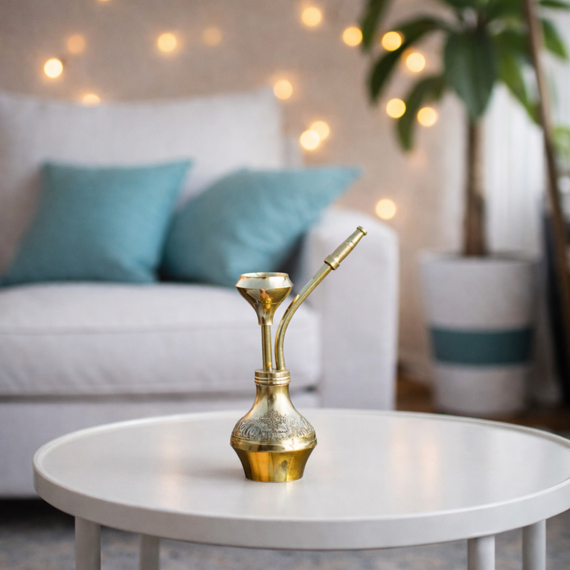 Gold Finish Designer Brass Mini Pocket Hookah Chillum for Home Decor