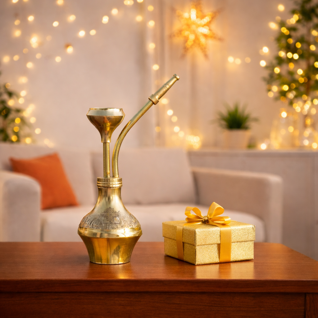 Gold Finish Designer Brass Mini Pocket Hookah Chillum for Home Decor