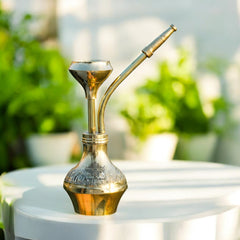Gold Finish Designer Brass Mini Pocket Hookah Chillum for Home Decor