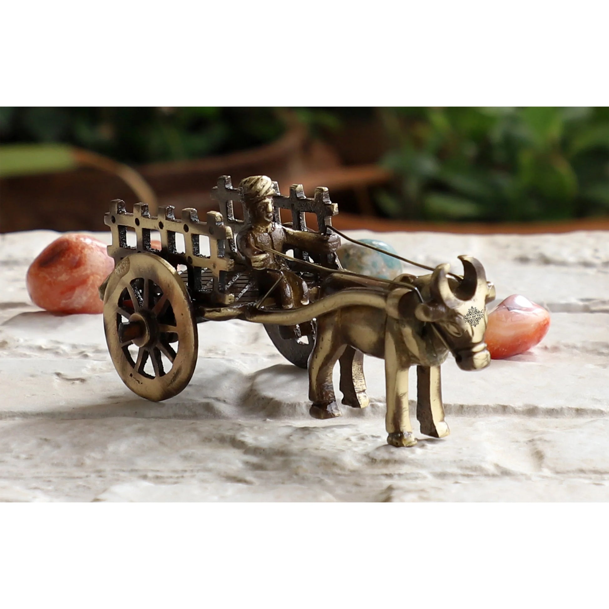 Brass Handcrafted Open Bull Cart Showpiece Figurine, Home Hotel Office Decorative Item, Size-4.5x11.5 cm