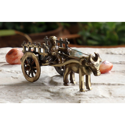 Brass Handcrafted Open Bull Cart Showpiece Figurine, Home Hotel Office Decorative Item, Size-4.5x11.5 cm