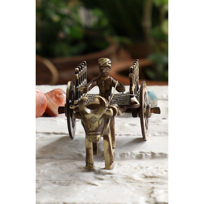 Brass Handcrafted Open Bull Cart Showpiece Figurine, Home Hotel Office Decorative Item, Size-4.5x11.5 cm