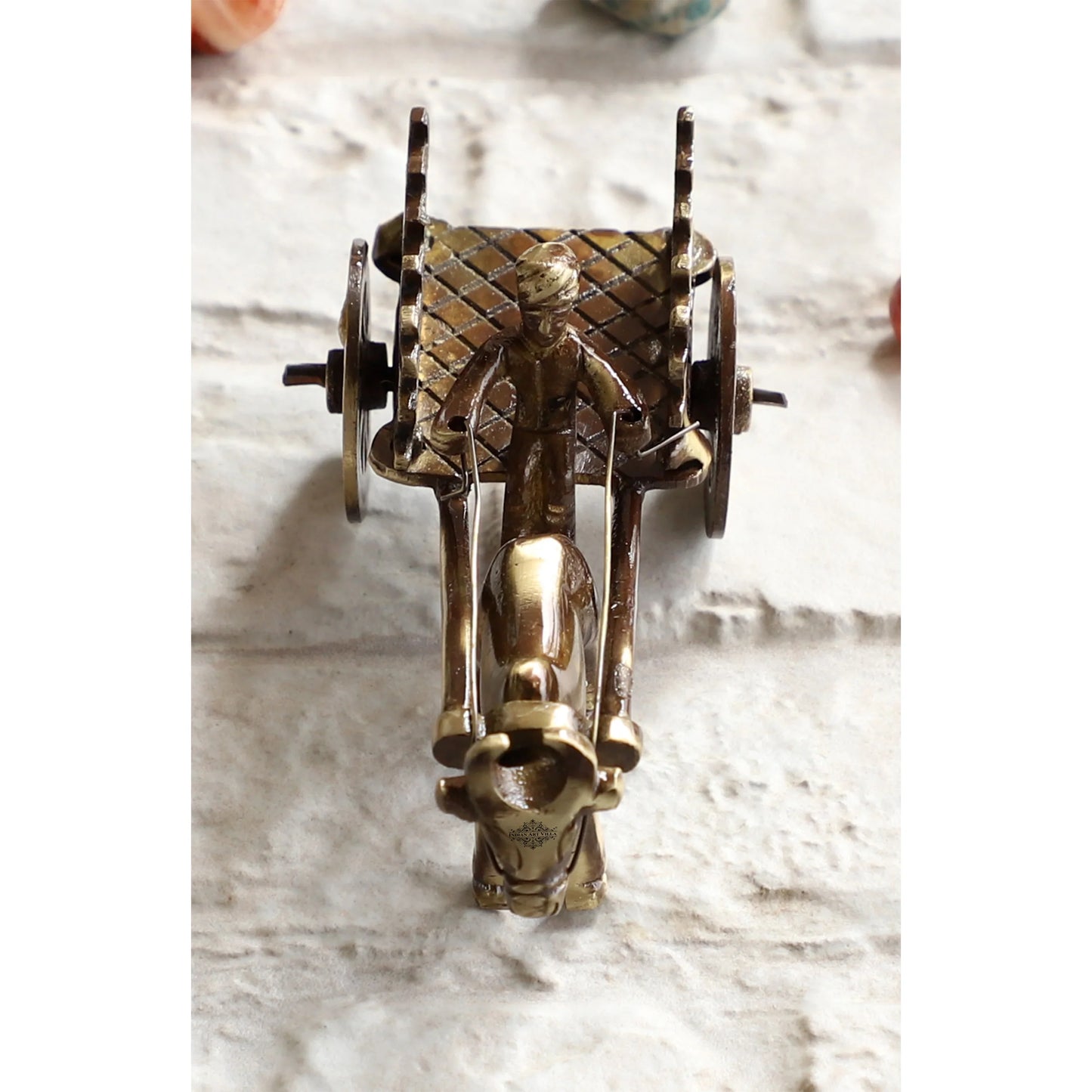 Brass Handcrafted Open Bull Cart Showpiece Figurine, Home Hotel Office Decorative Item, Size-4.5x11.5 cm