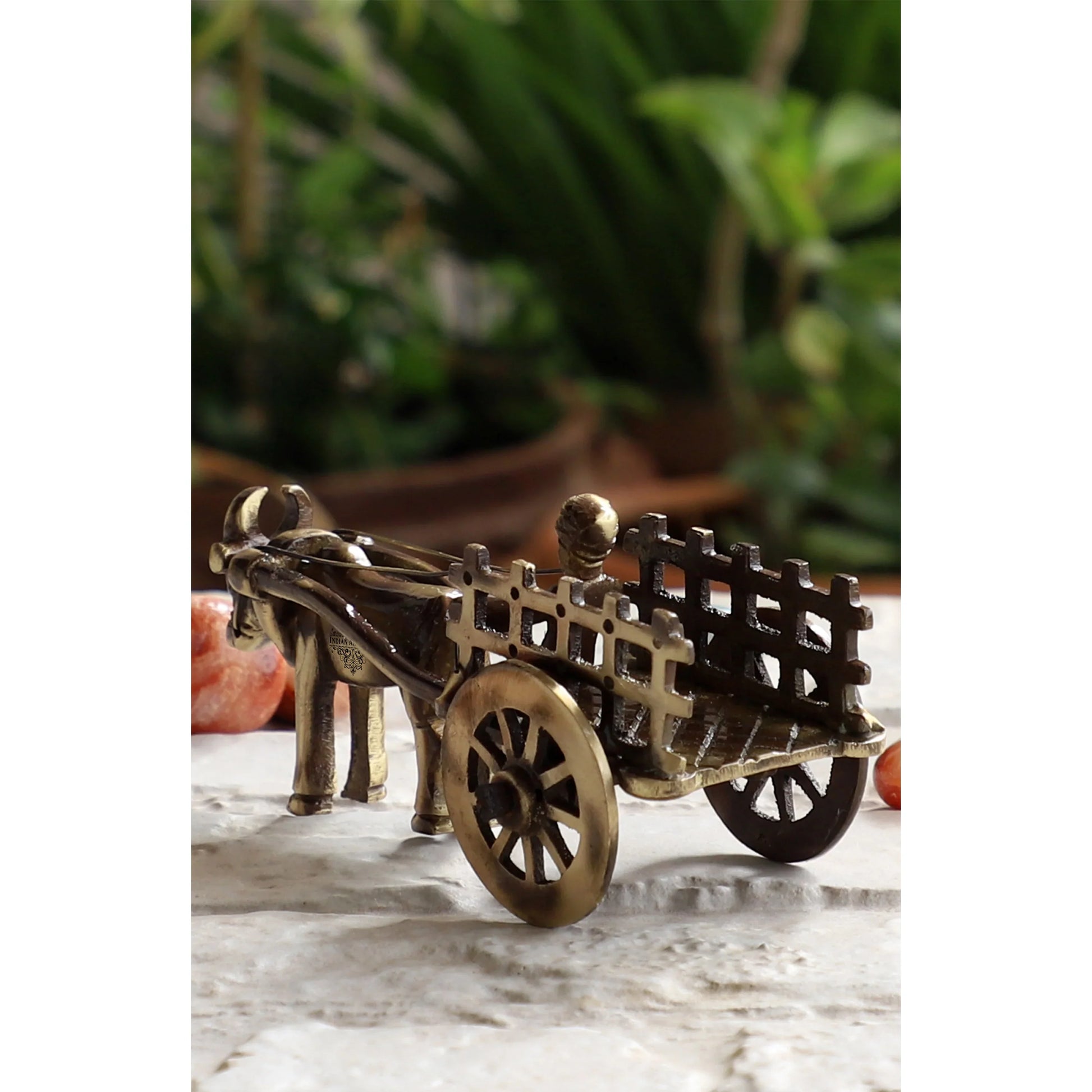 Brass Handcrafted Open Bull Cart Showpiece Figurine, Home Hotel Office Decorative Item, Size-4.5x11.5 cm