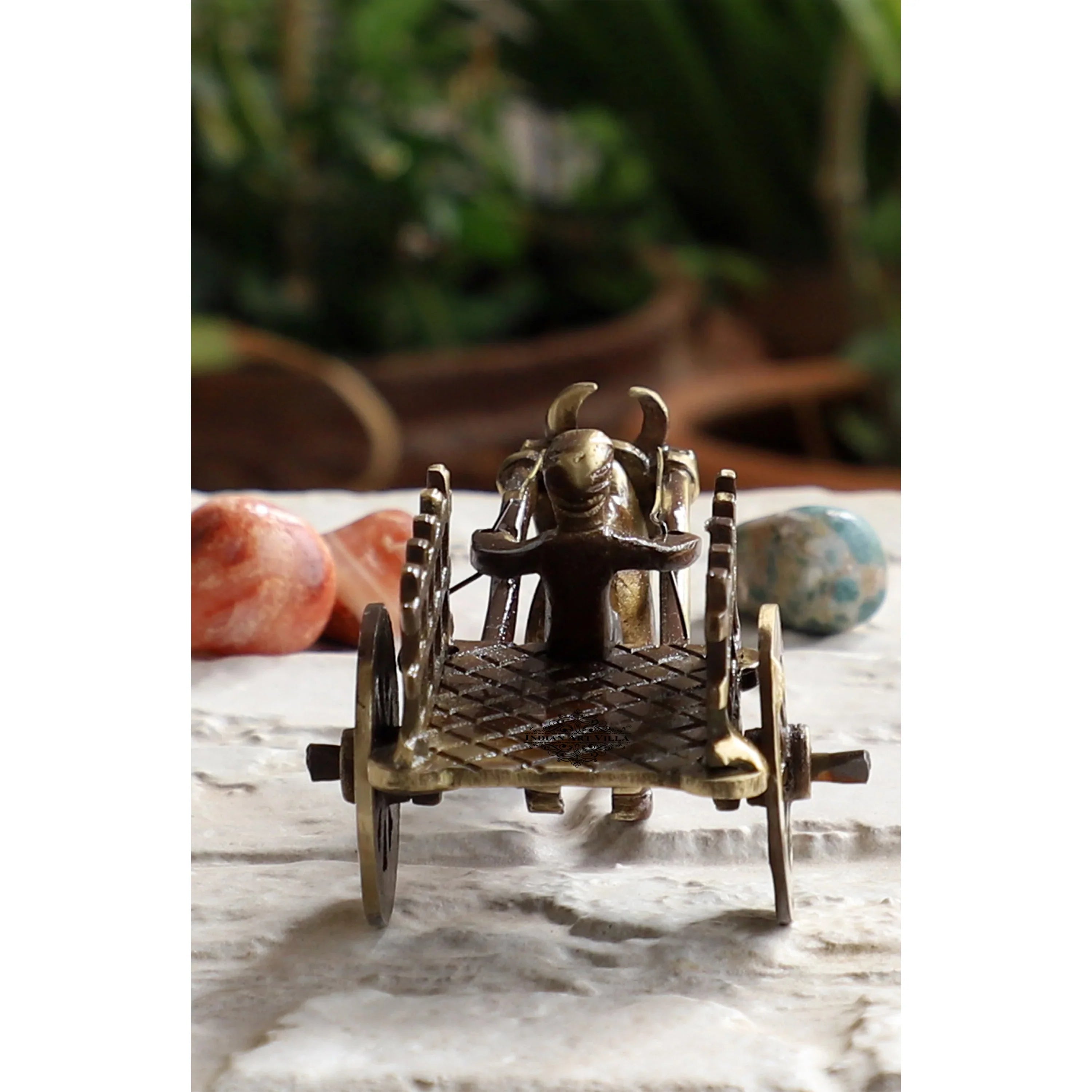 Brass Handcrafted Open Bull Cart Showpiece Figurine, Home Hotel Office Decorative Item, Size-4.5x11.5 cm