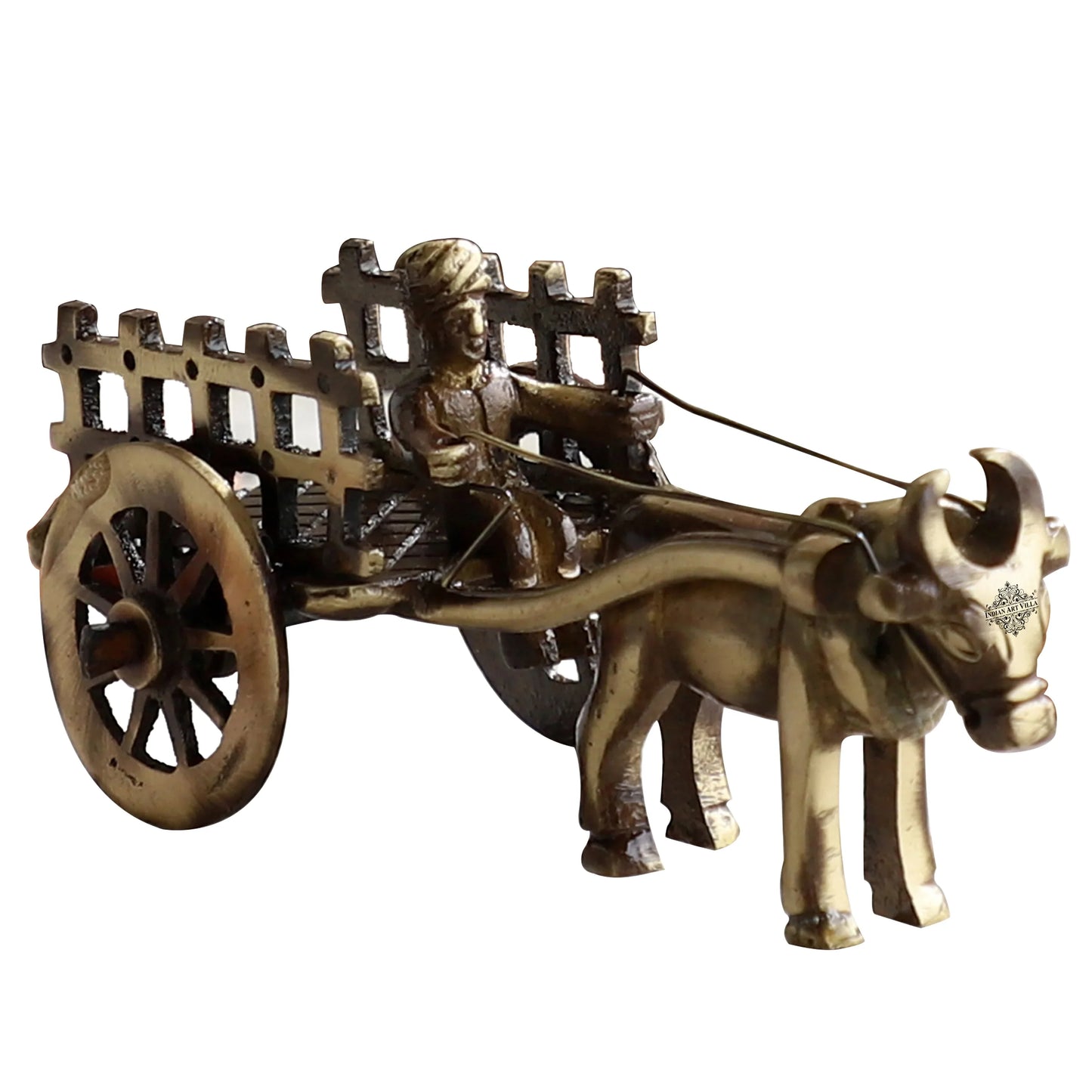 Brass Handcrafted Open Bull Cart Showpiece Figurine, Home Hotel Office Decorative Item, Size-4.5x11.5 cm