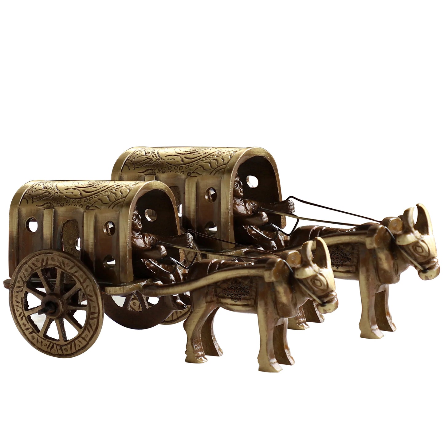 Brass Handcrafted Bull Cart Showpiece Figurine, Home Hotel Office Decorative Item, Size-5x11 cm