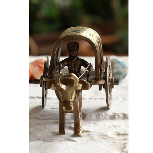 Brass Handcrafted Bull Cart Showpiece Figurine, Home Hotel Office Decorative Item, Size-5x11 cm