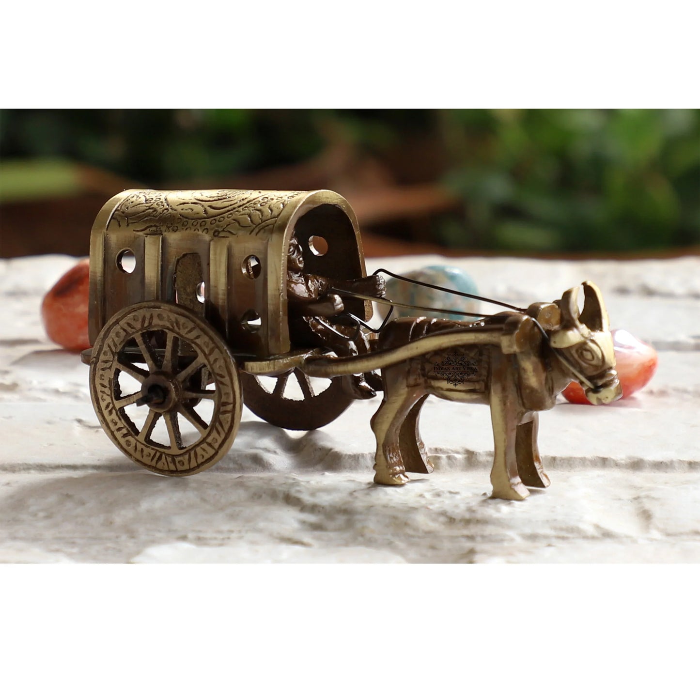 Brass Handcrafted Bull Cart Showpiece Figurine, Home Hotel Office Decorative Item, Size-5x11 cm