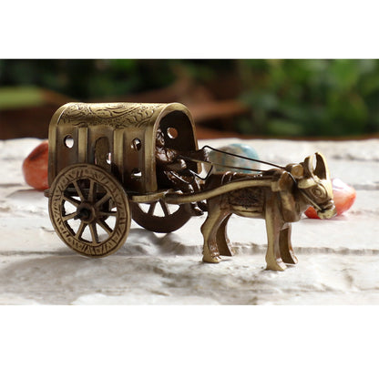 Brass Handcrafted Bull Cart Showpiece Figurine, Home Hotel Office Decorative Item, Size-5x11 cm