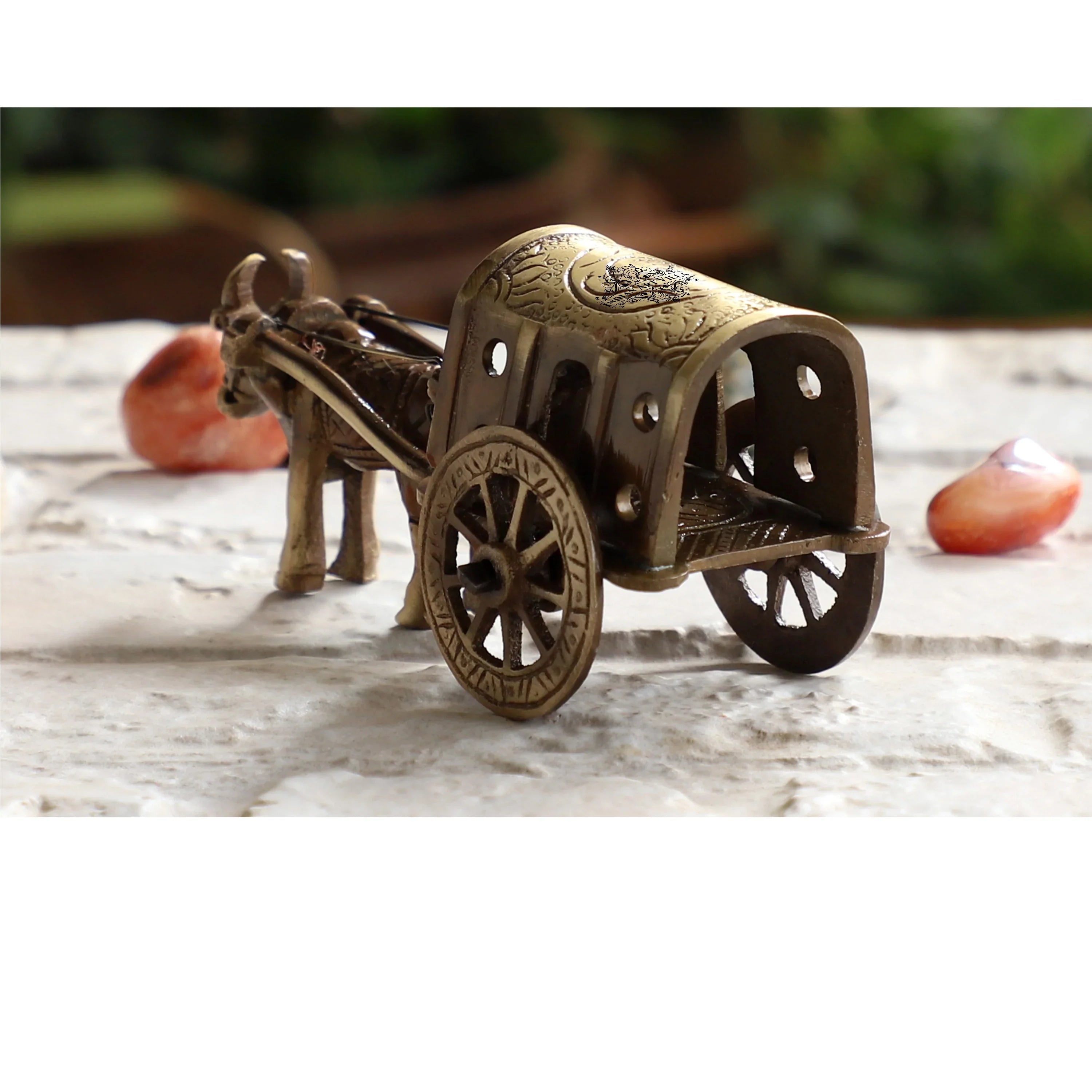 Brass Handcrafted Bull Cart Showpiece Figurine, Home Hotel Office Decorative Item, Size-5x11 cm