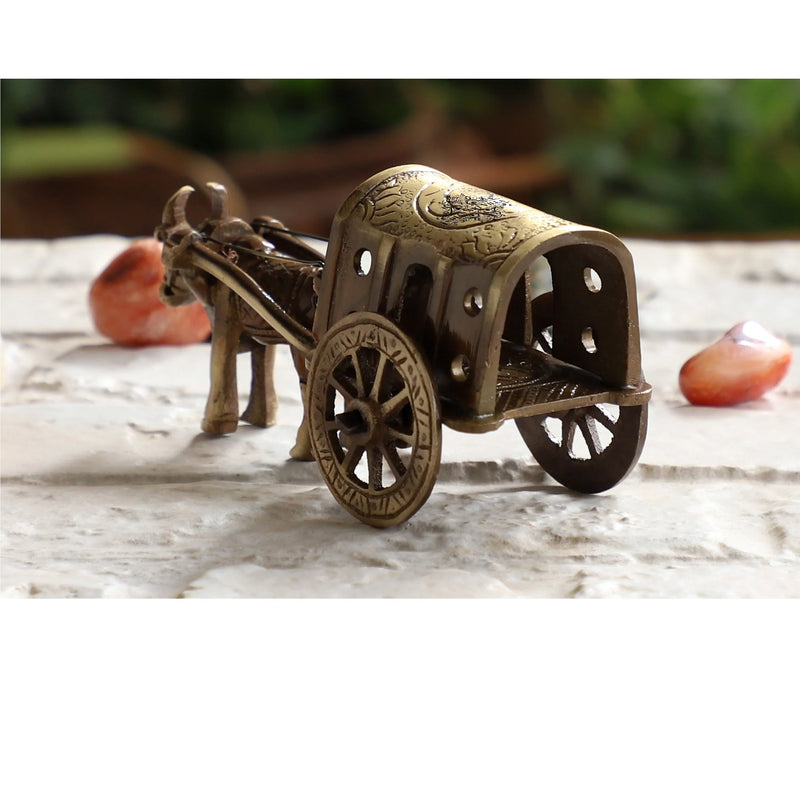 Brass Handcrafted Bull Cart Showpiece Figurine, Home Hotel Office Decorative Item, Size-5x11 cm