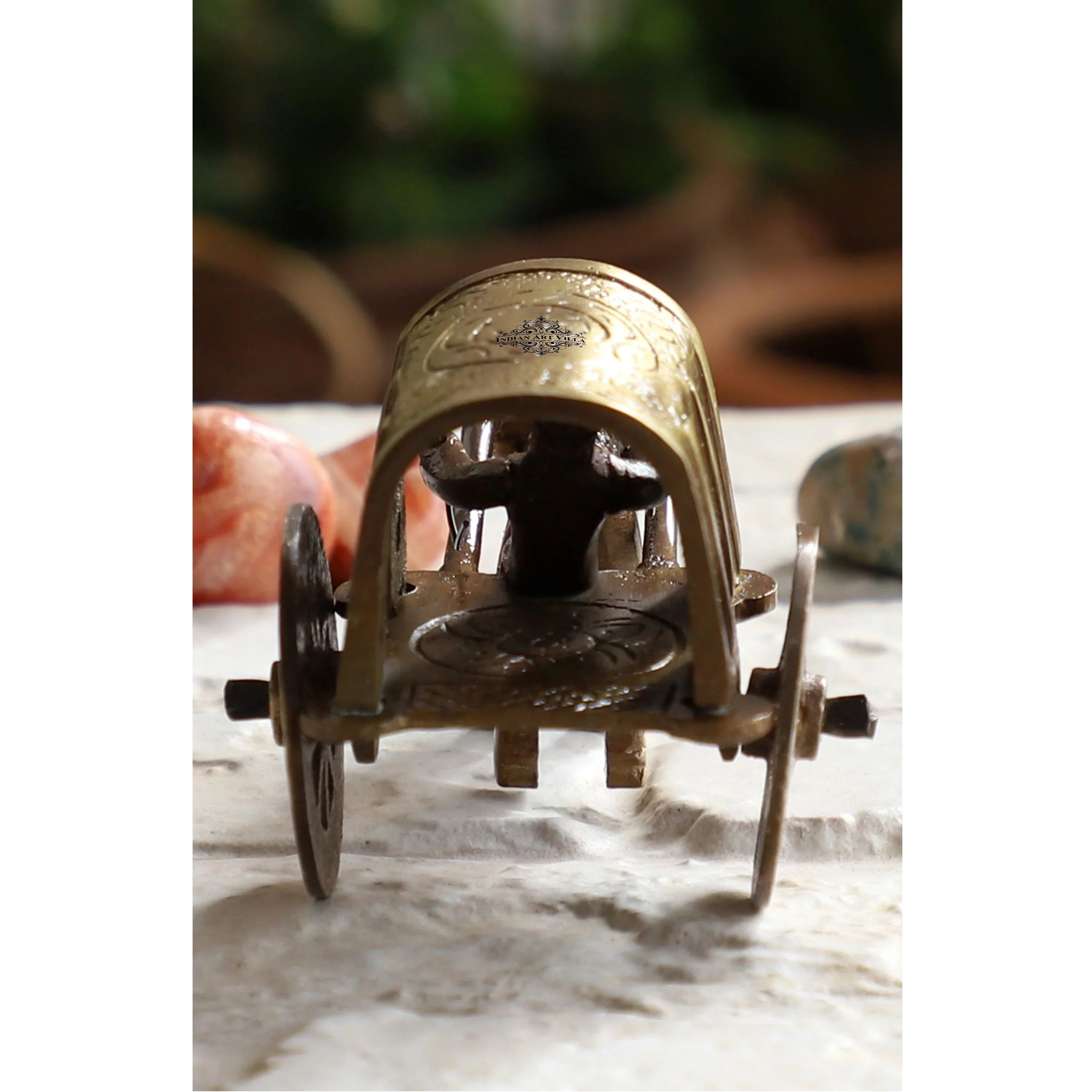 Brass Handcrafted Bull Cart Showpiece Figurine, Home Hotel Office Decorative Item, Size-5x11 cm