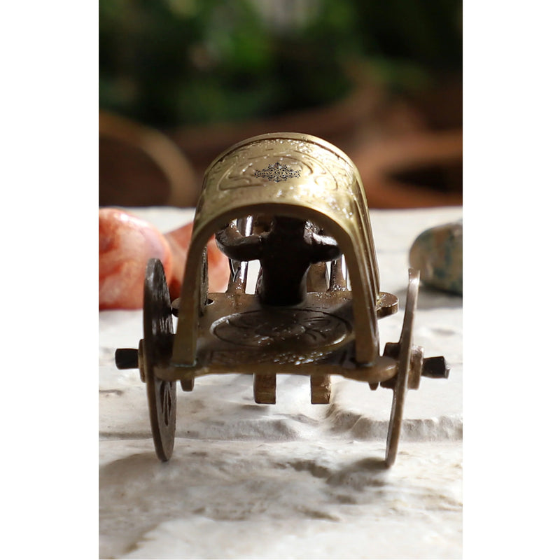 Brass Handcrafted Bull Cart Showpiece Figurine, Home Hotel Office Decorative Item, Size-5x11 cm
