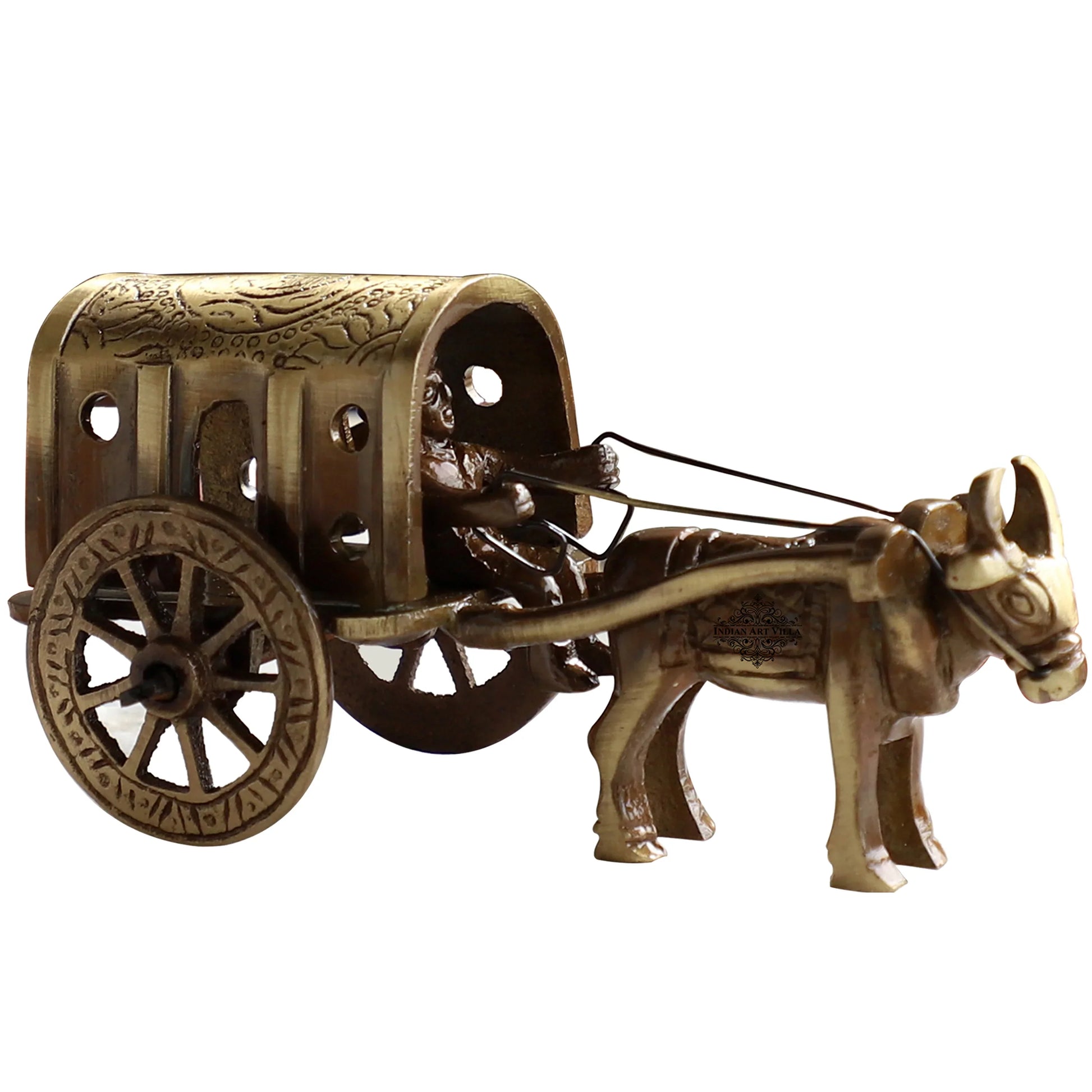 Brass Handcrafted Bull Cart Showpiece Figurine, Home Hotel Office Decorative Item, Size-5x11 cm