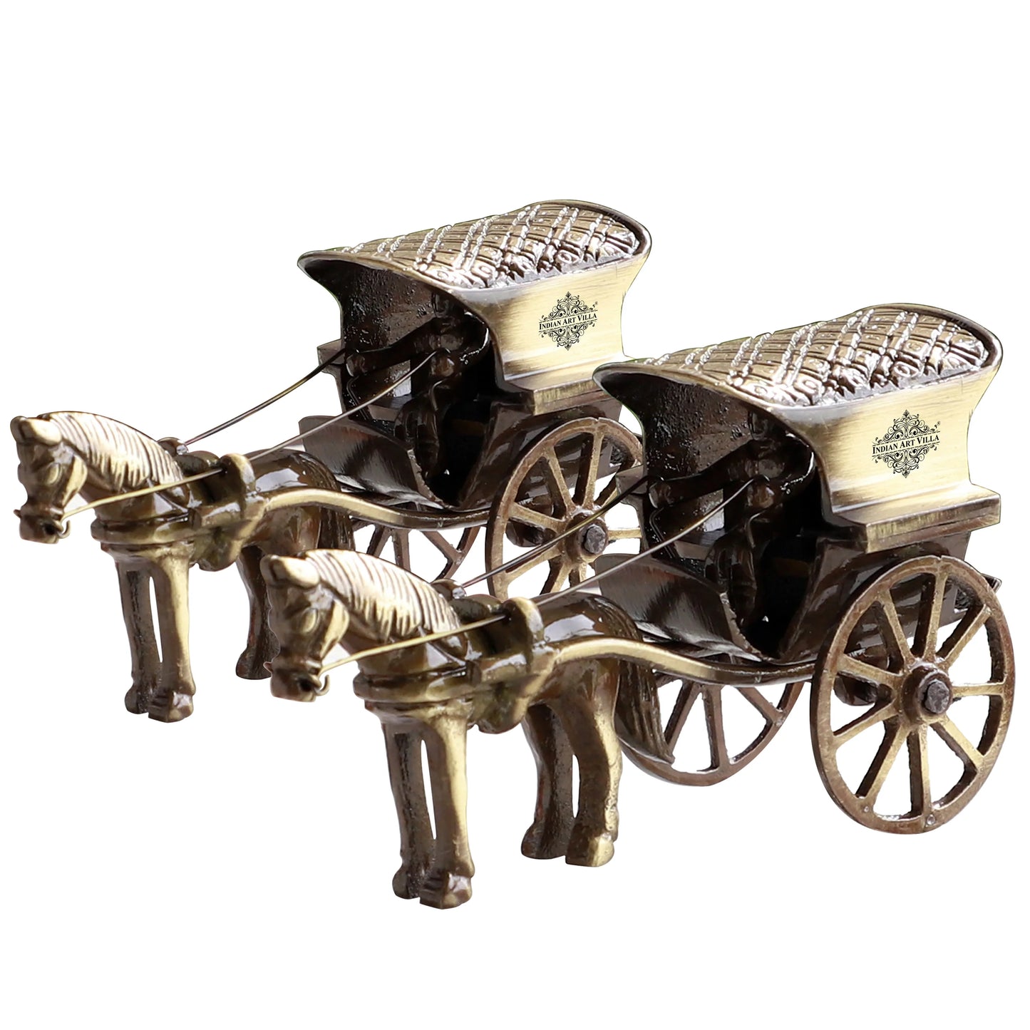 Brass Handcrafted Horse Carriage Showpiece Figurine, Home Hotel Office Decorative Item, Size-6.5x12.5 cm
