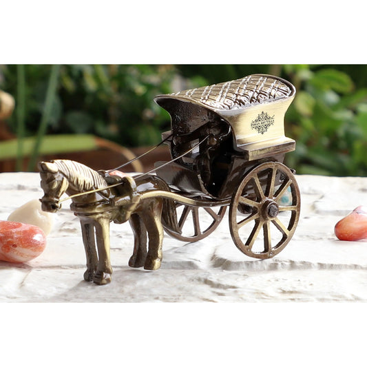 Brass Handcrafted Horse Carriage Showpiece Figurine, Home Hotel Office Decorative Item, Size-6.5x12.5 cm