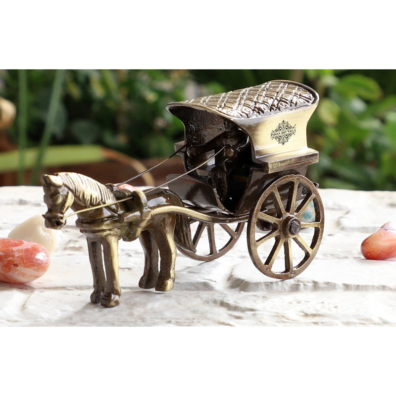 Brass Handcrafted Horse Carriage Showpiece Figurine, Home Hotel Office Decorative Item, Size-6.5x12.5 cm
