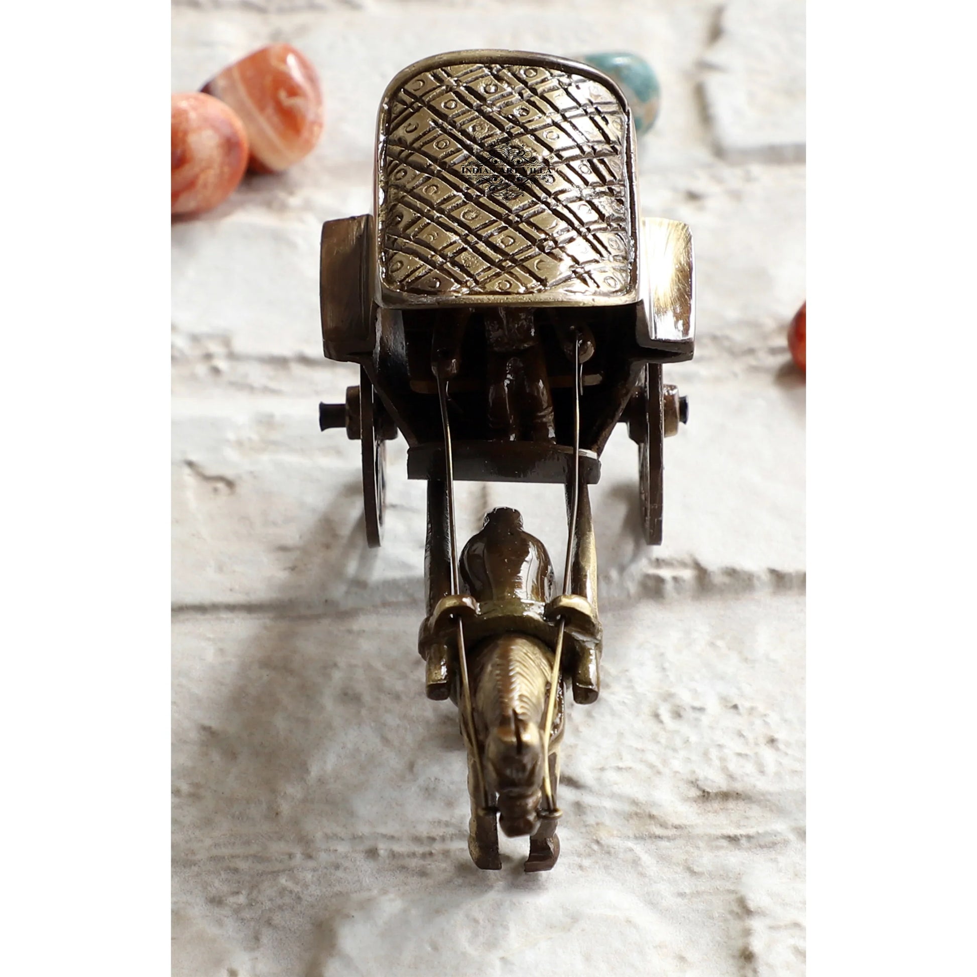 Brass Handcrafted Horse Carriage Showpiece Figurine, Home Hotel Office Decorative Item, Size-6.5x12.5 cm