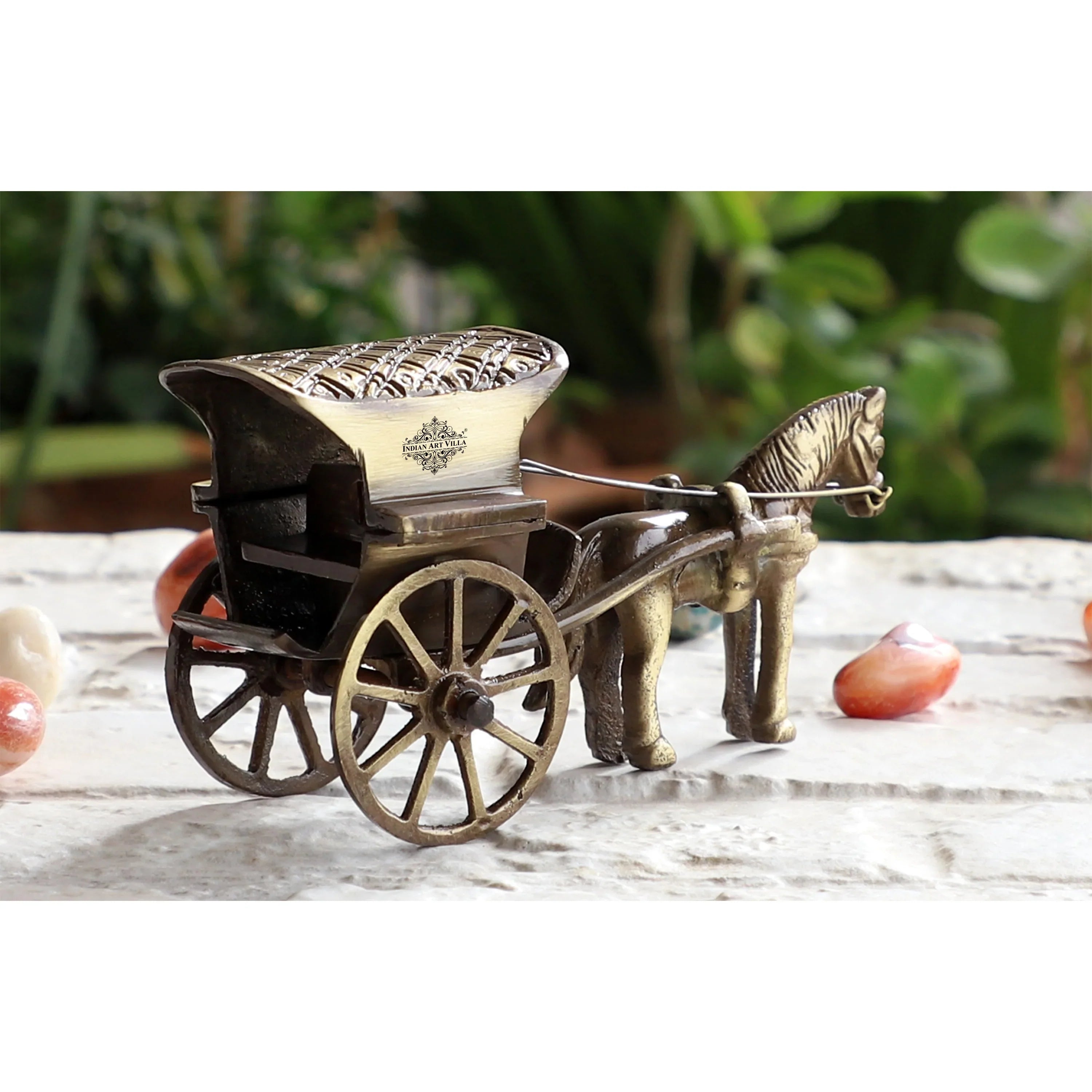 Brass Handcrafted Horse Carriage Showpiece Figurine, Home Hotel Office Decorative Item, Size-6.5x12.5 cm