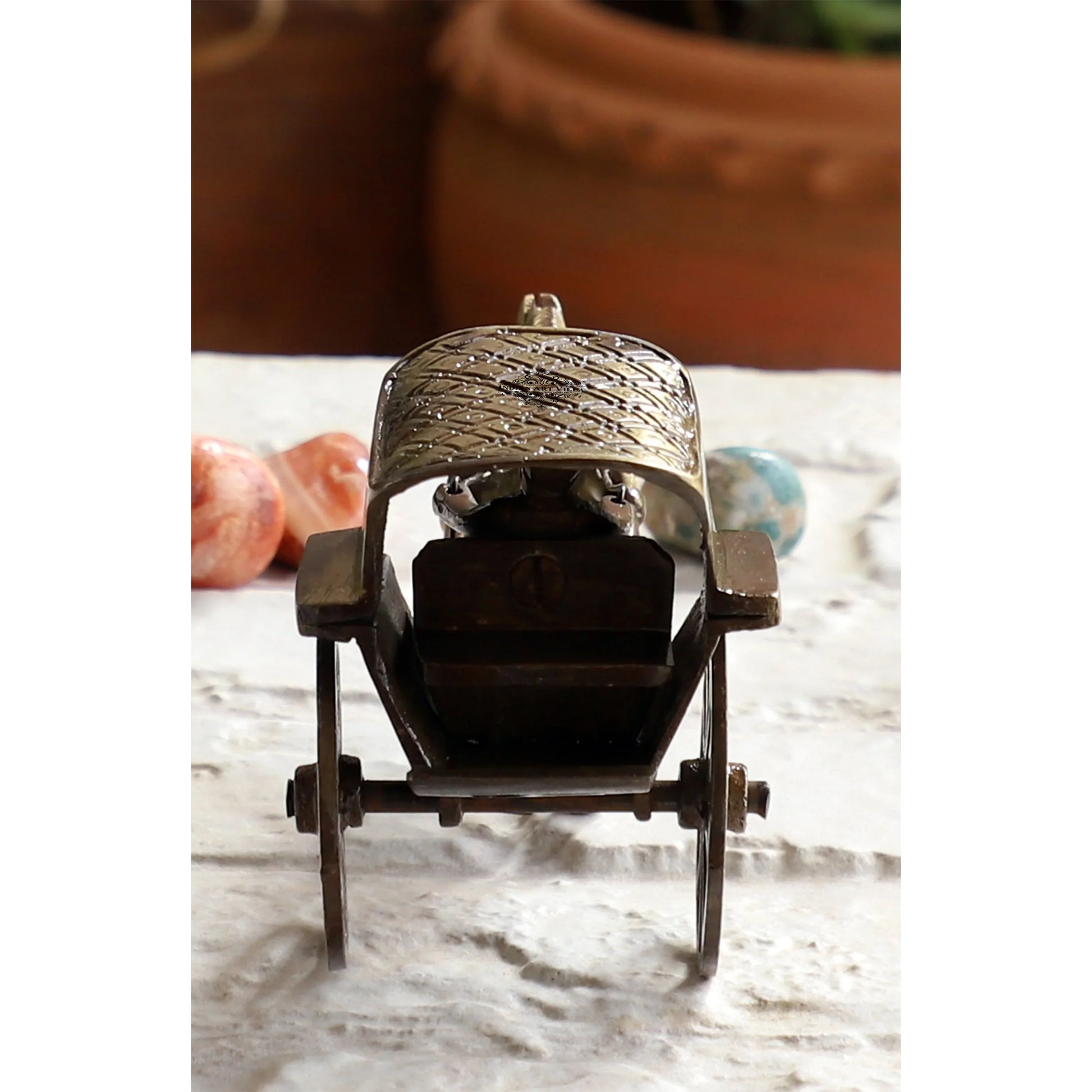 Brass Handcrafted Horse Carriage Showpiece Figurine, Home Hotel Office Decorative Item, Size-6.5x12.5 cm